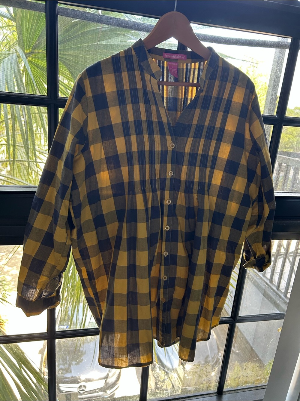 Woman Within Yellow and Navy Plaid Shirt
